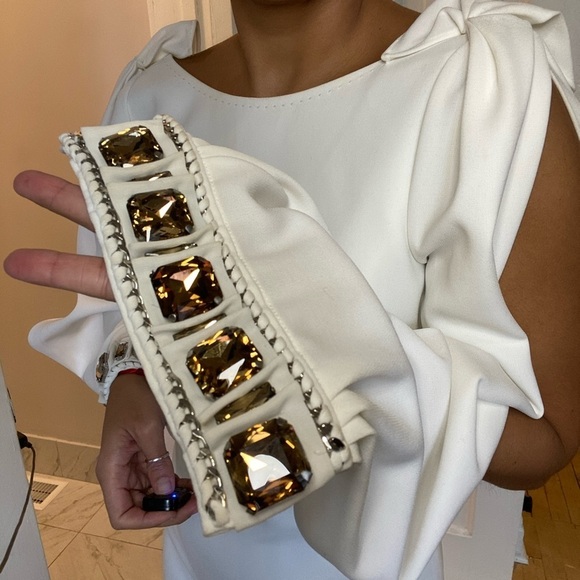 Elie Tahari jewel cuff split sleeve white dress - Picture 8 of 12